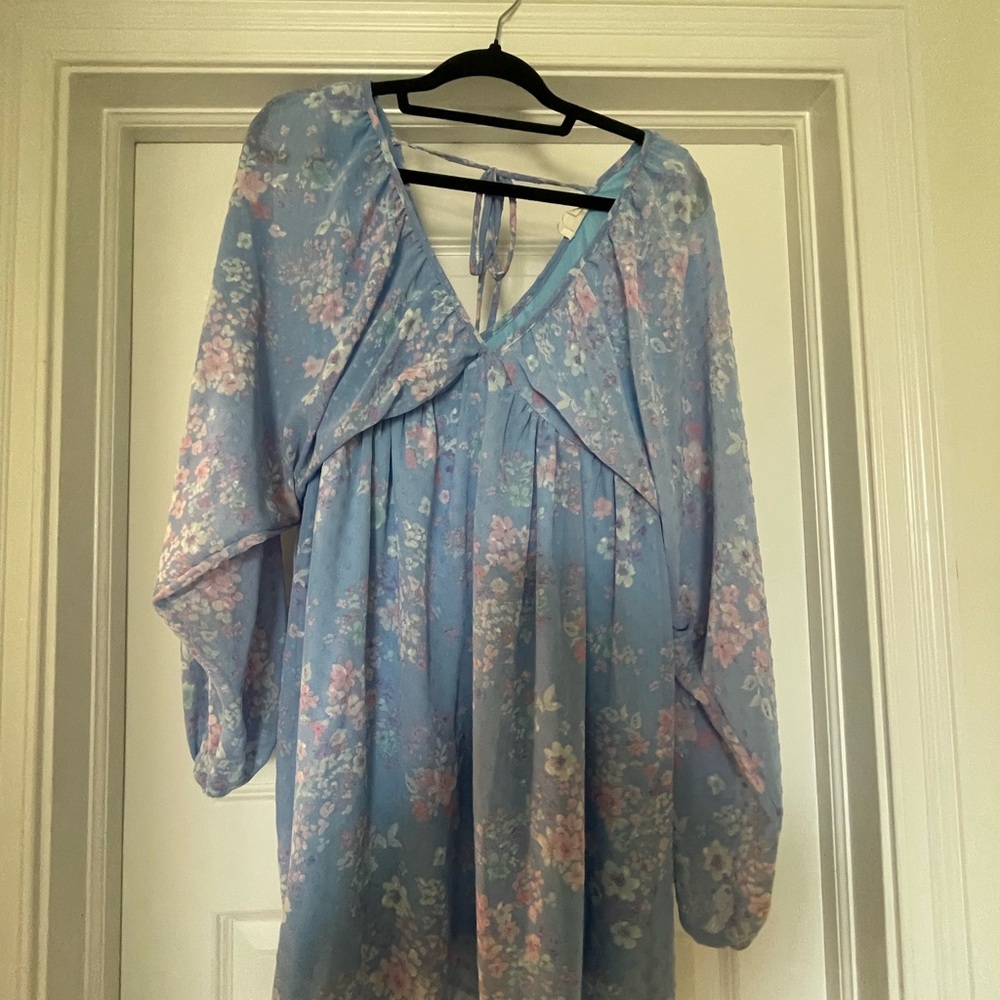 Peach Love California Blue Tie Front 3/4 Sleeve Blouse